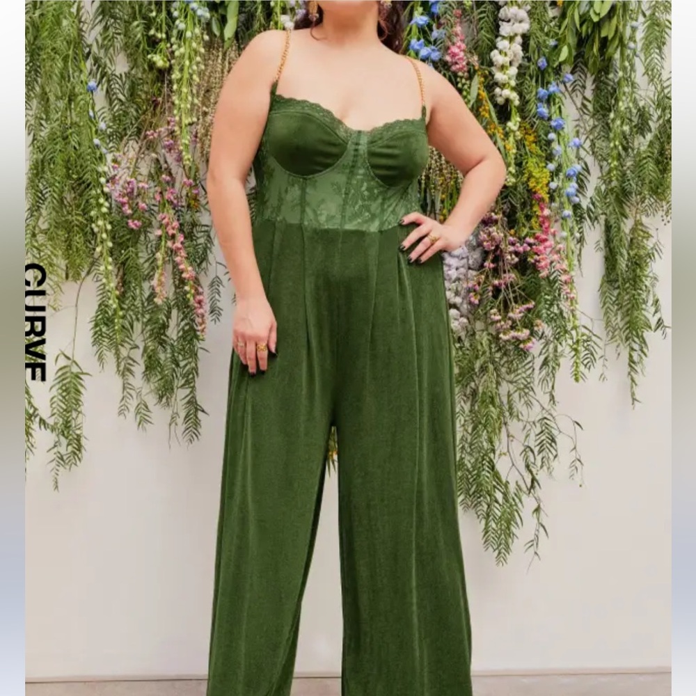 NWOT Cider green velvet and lace jumpsuit